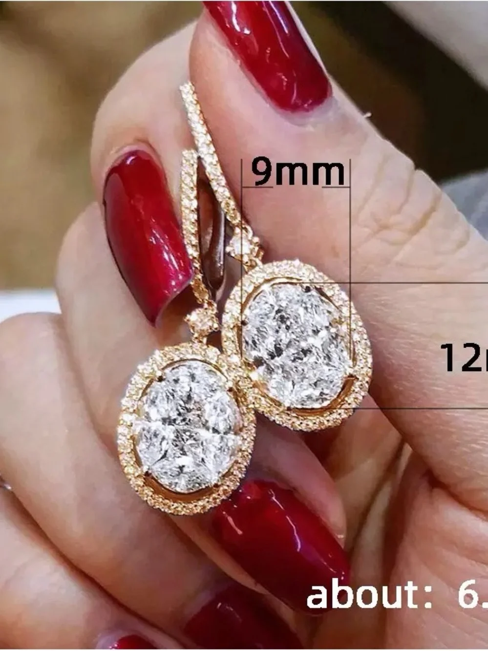 Anthropologie Rose Gold Oval Halo Drop Earrings with White Stones